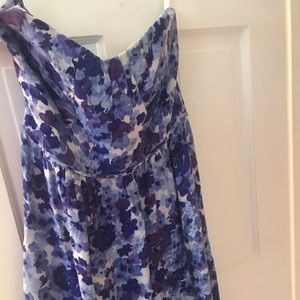 Shoshanna Blue Floral Sweetheart Strapless Dress